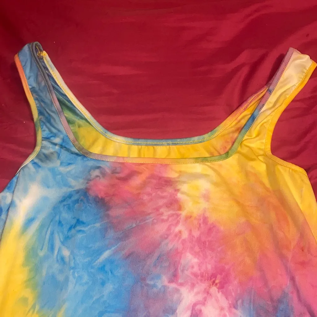 Amazon Light Colors Tie Dye Yellow, Pink & Blue Evening Mini Dress - Image 3