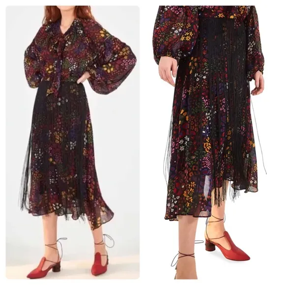 Farm Rio Wild Mix Mixed-Print Fringe Midi Skirt - Image 2