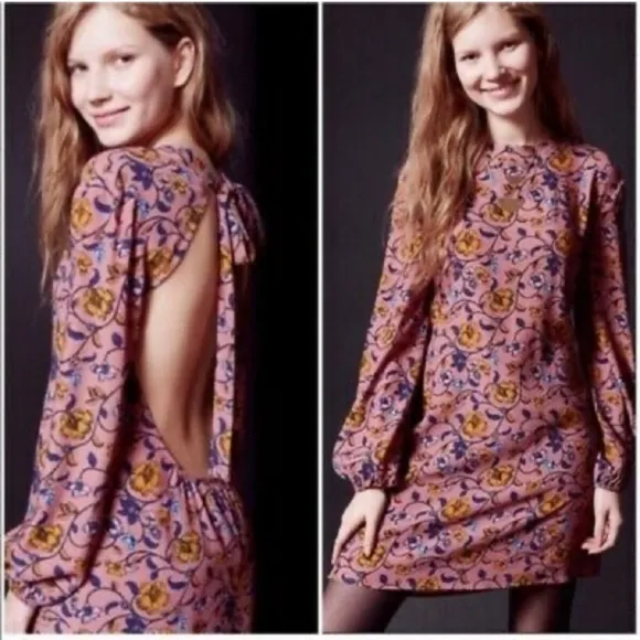 For Love And Lemons Pink Floral Open Back Long Sleeve Mini Dress - Image 2