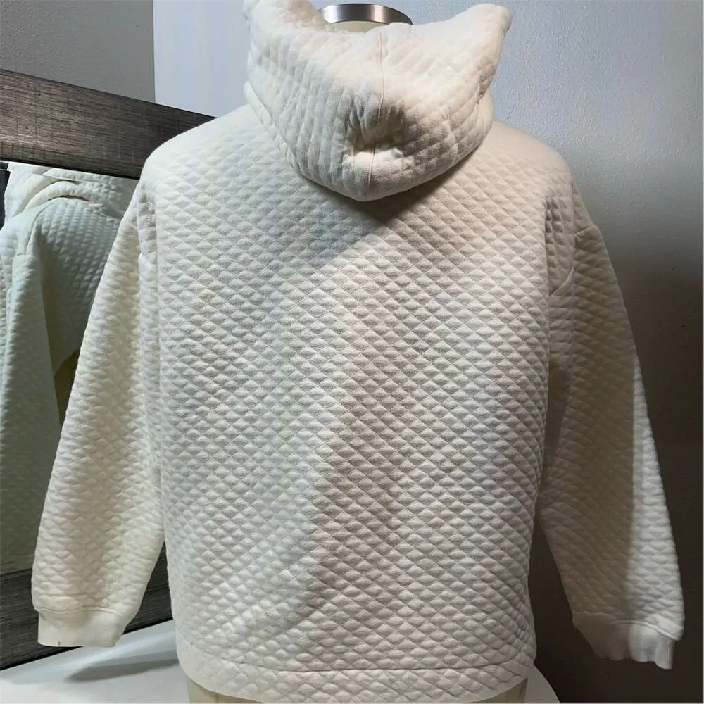 Women's Quilted Knit Hooded sweatshirt Ivory Size Xl Casual - Image 5