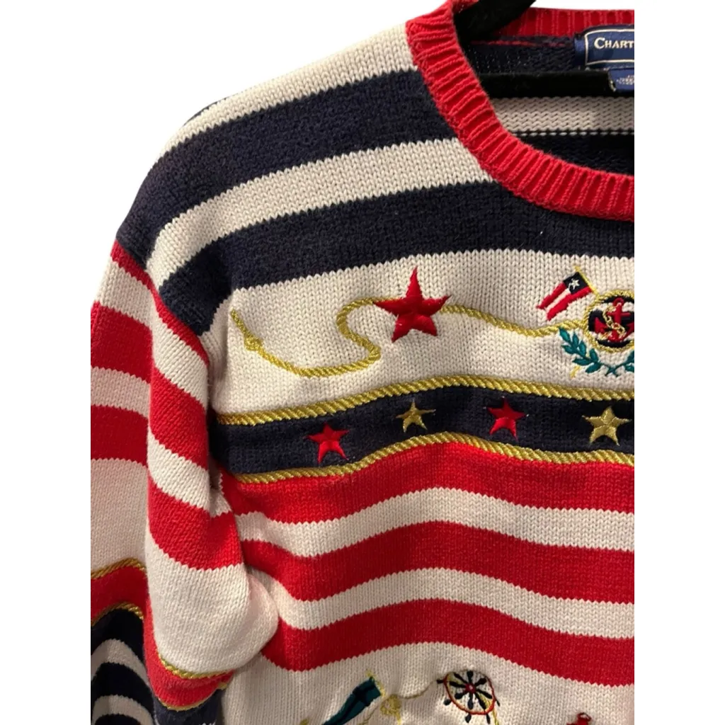 Vintage Charter Club Nautical Sailor Crew Neck Sweater Size Small Boating Stripe - Image 4