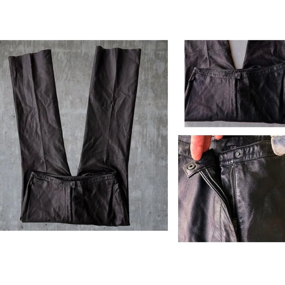 VTG Express World Black Leather Pants Size 11/12 High Rise Straight Leg … - Image 5