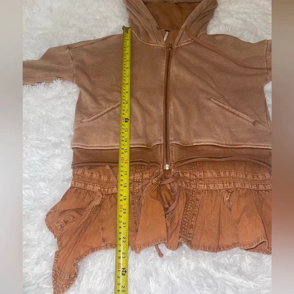 Free People "When Worlds Meet" full-zip hoodie tan rust color sweatshirt XS - Image 8