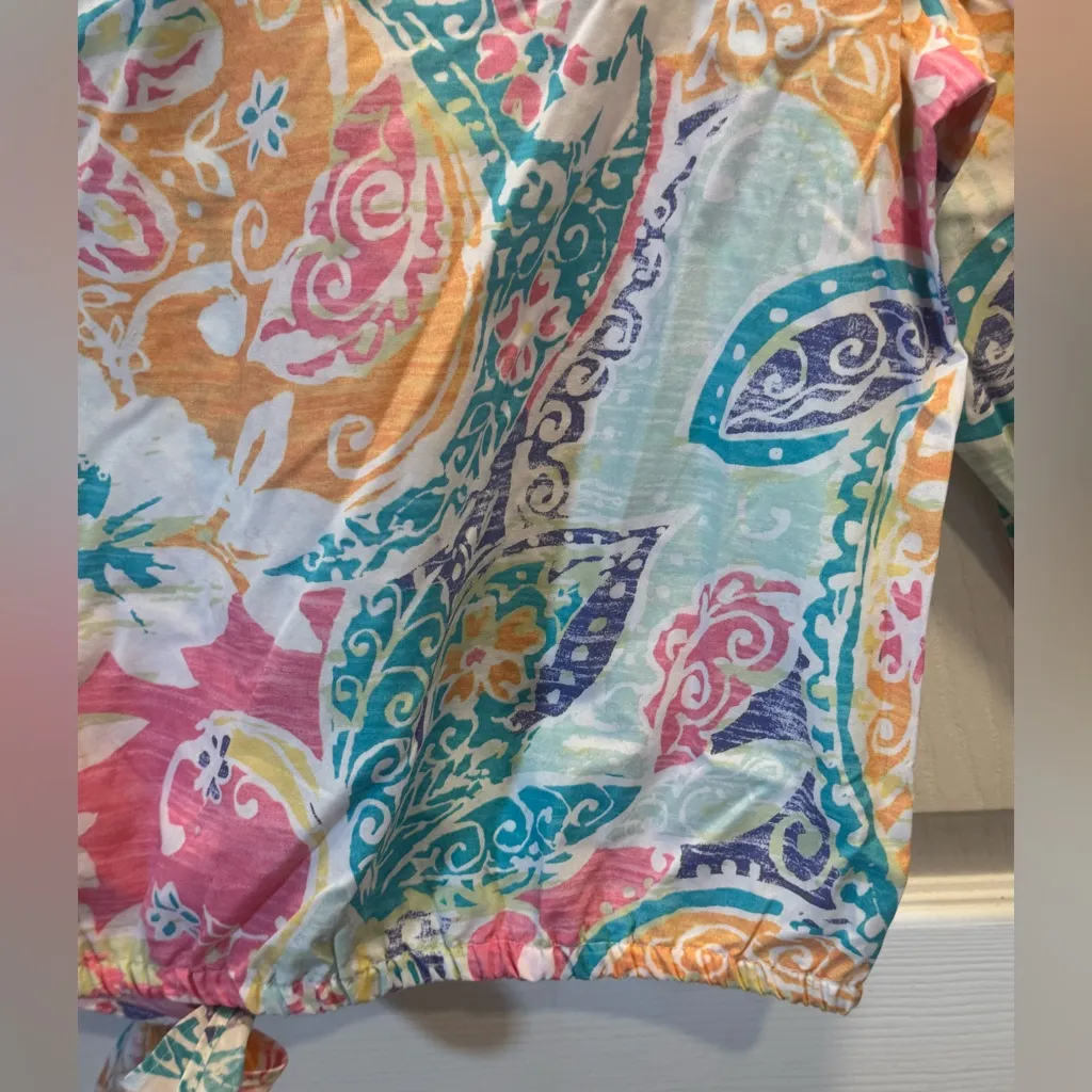 Chico's No Iron Size 0 Small  Floral Blouse Top Tie Front - Image 6