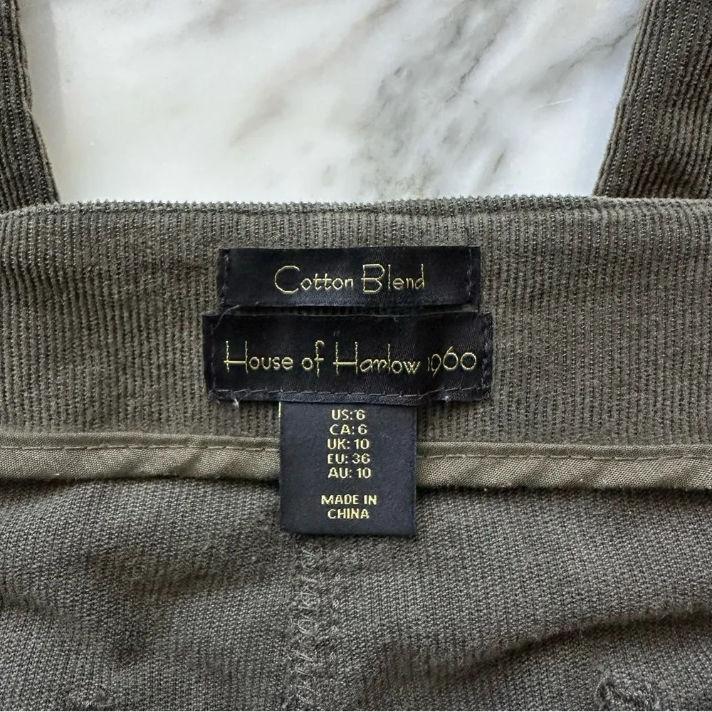 House of Harlow 1960 Cotton Blend Corduroy Straight Leg Pant Olive • Sz 6 - Image 9