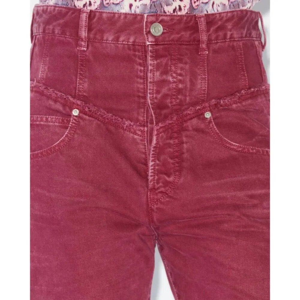Isabel Marant Noemie Straight Leg Jeans in Burgundy 38 New Womens Denim Pants - Image 12
