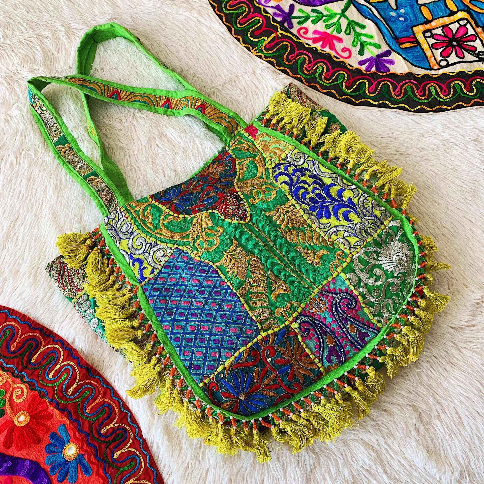 One Of A Kind Hand Stitched Indian Tote - Image 2