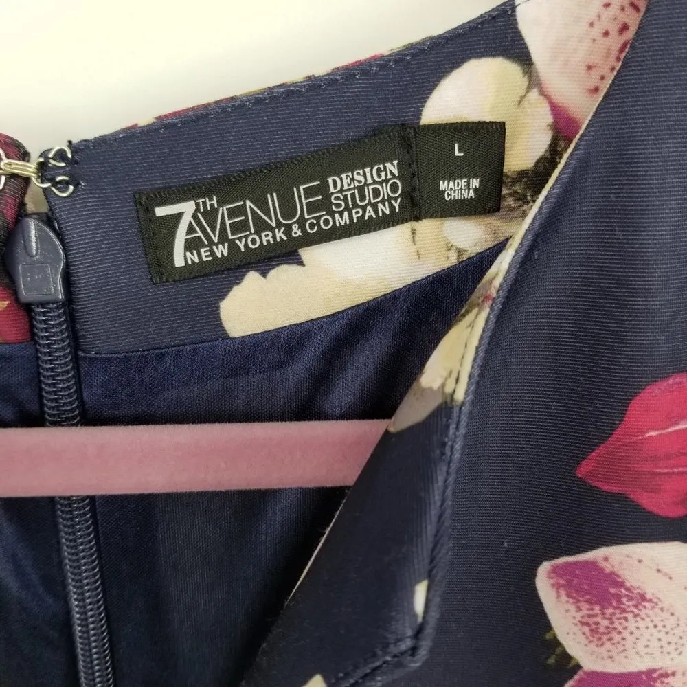 New York & Company Floral Midi Sheath Dress L Blue Size L - Image 4