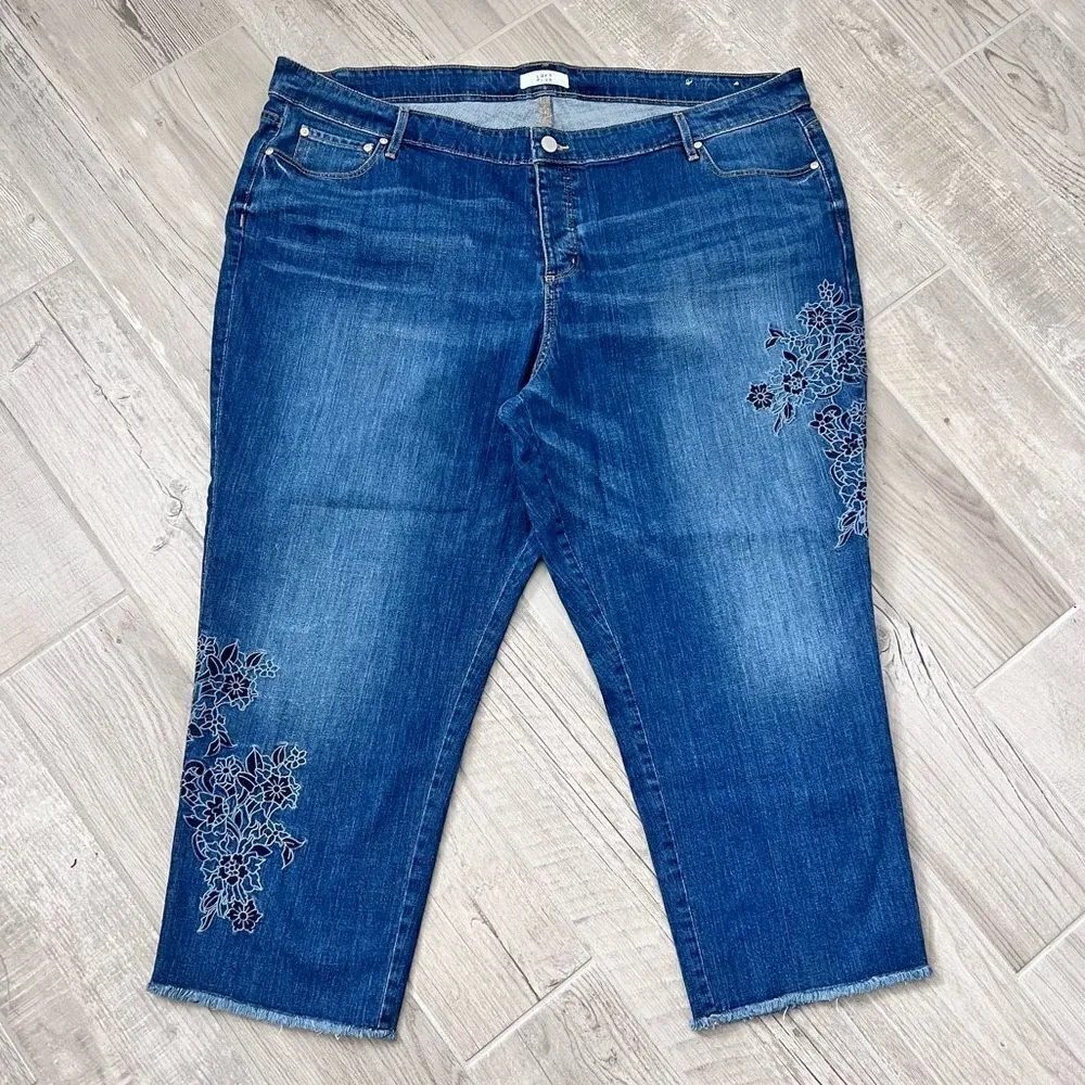 NWT Ann Taylor LOFT Boyfriend Raw Hem Floral Embroidered Jeans 26 (Plus) - Image 2