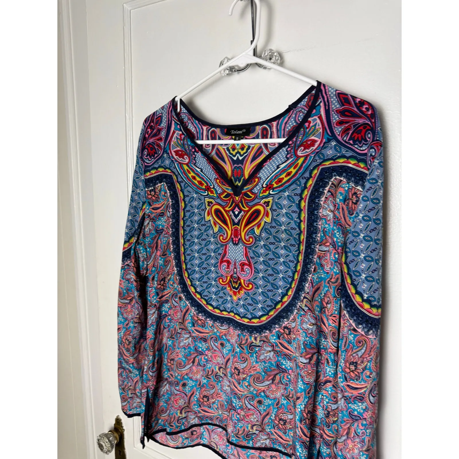 Tolani Women's Silk Boho Chic Floral Paisley Long Sleeve Blouse Top Women's SM - Image 3