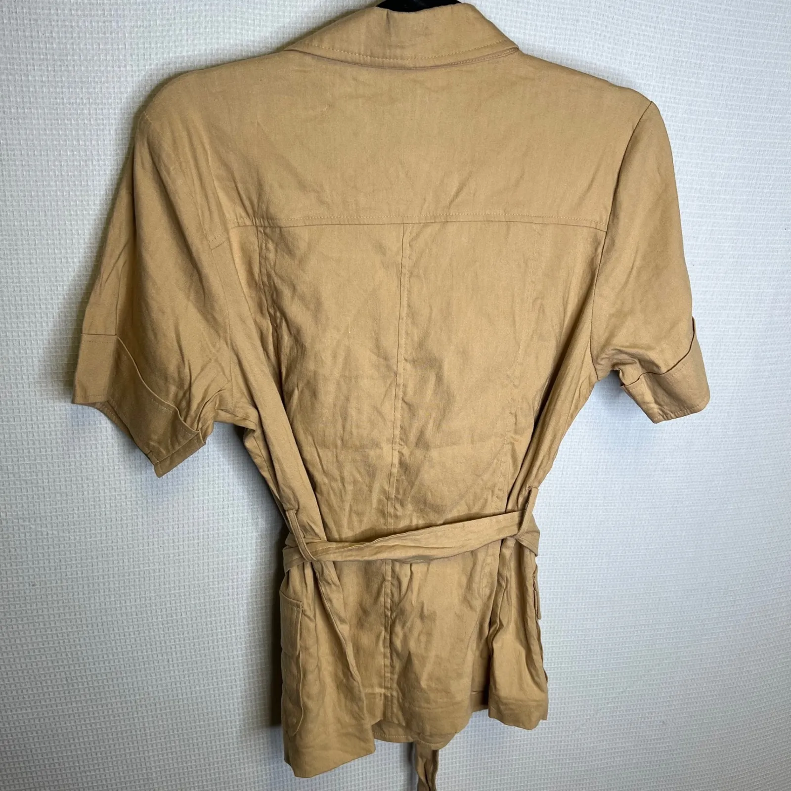 Dialogue Women's Beige Linen Blend Belted Button Down Shirt Jacket Size‎ M - Image 3