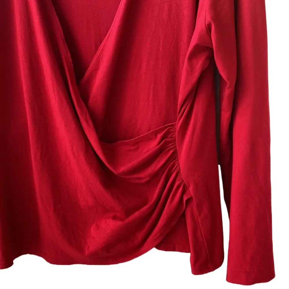 ♥️ Karen Kane Surplice Faux Wrap Long-Sleeved Knit Top/Blouse, Rich Red, Plus 2X - Image 3