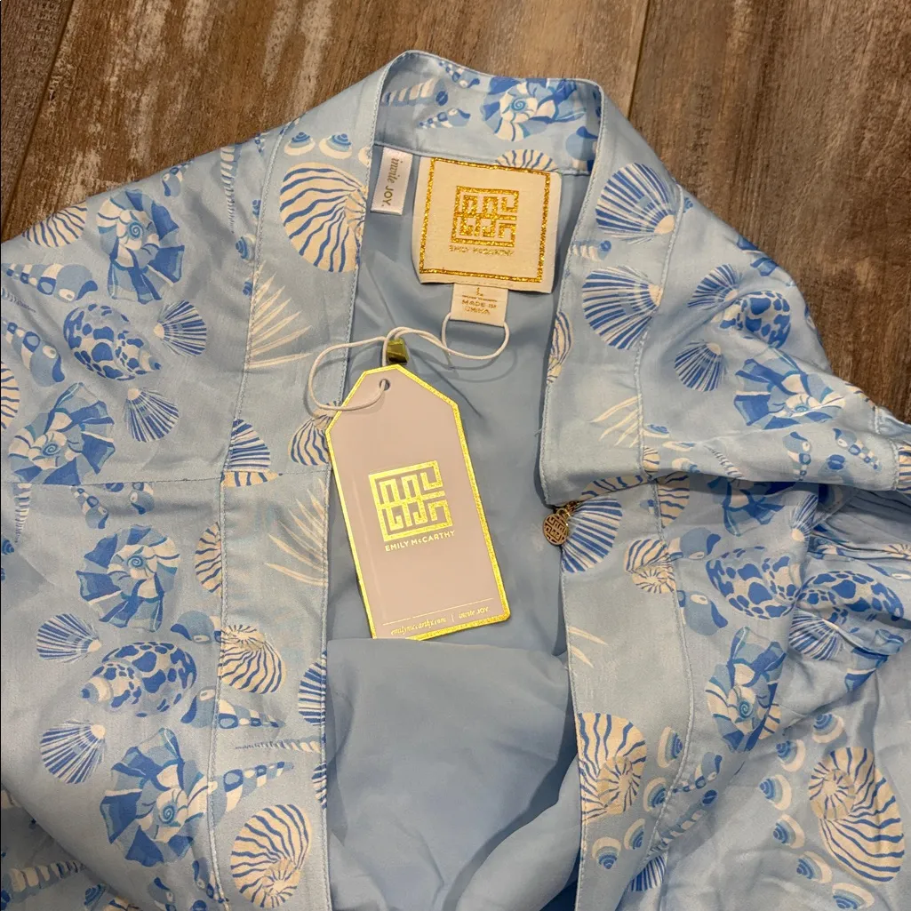 Emily McCarthy Sea Party Shell Print Ruffle Mini Skirt size large NEW Blue - Image 4