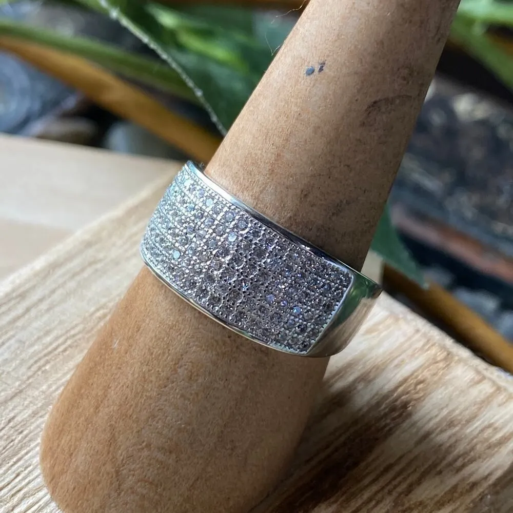 Pave Set CZ Sterling Silver Ring Silver Size 8 - Image 3