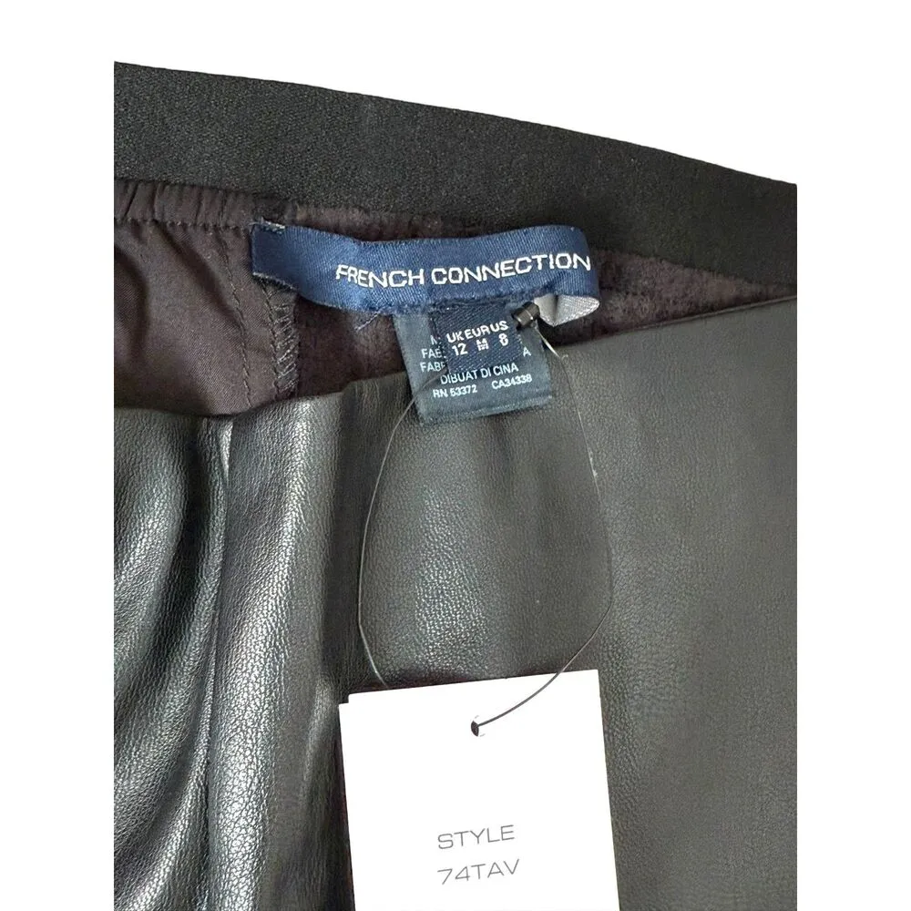 NWT French Connection Black Faux Leather Straight Leg Pants | Size 8 - Image 3