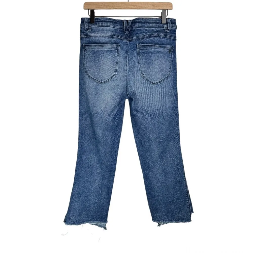 Democracy Ab Solution Straight Leg Jeans Sz 8 Dark Wash Raw Hem Stretch Denim - Image 2