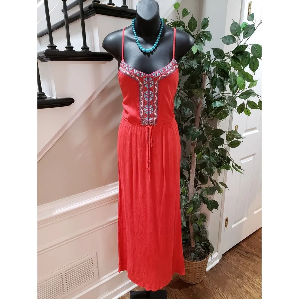 Lily Rose Women Red Solid Polyester Scoop Neck Sleeveless Long Maxi Dress Large - Image 12