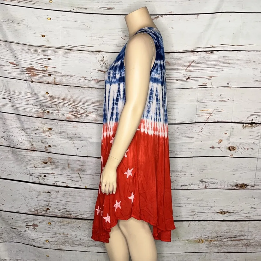 Seven Islands NWT Size 2X Tie Dye American Flag Star Print Tunic Coverup Dress Blue - Image 2