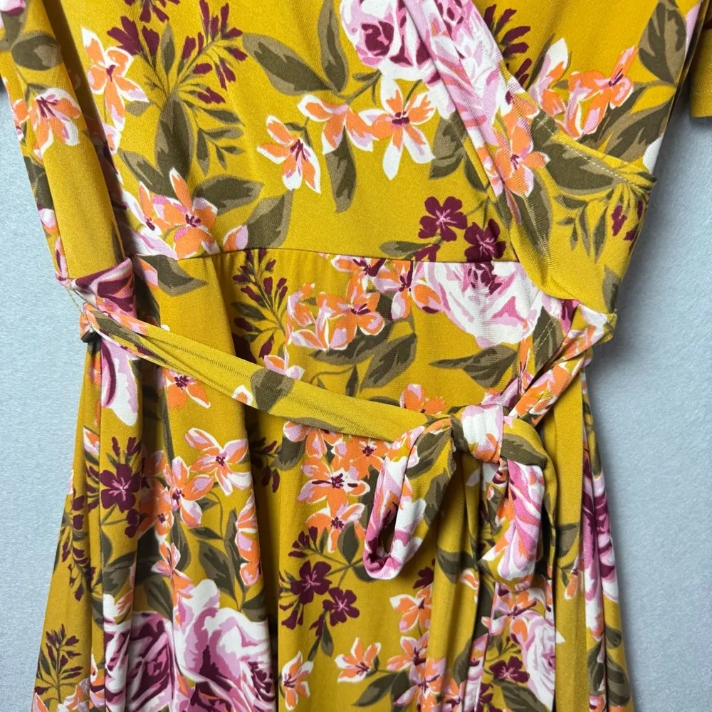 Donna Morgan Women’s Floral Print Yellow Dress Belted size 14 - Image 4