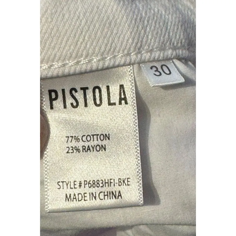 Pistola Women's Jeans Button Fly Ripped Baggy Fray Hem‎ Denim White Sz. 30 - Image 10
