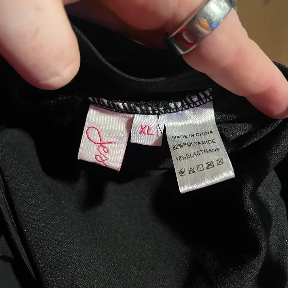 Jess Lea Polka Dot Mesh One Piece Swimsuit Black Size XL New With Tags - Image 4