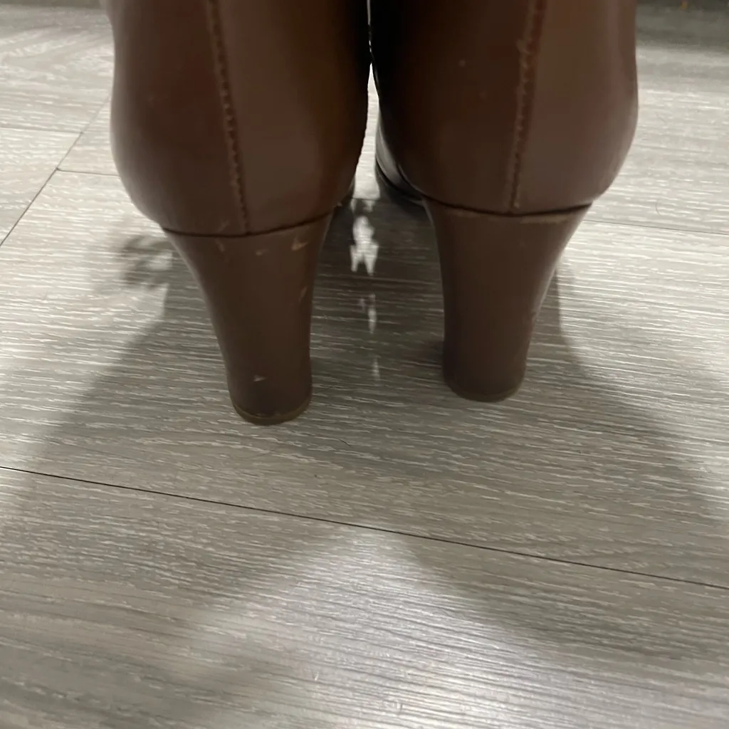 Red Valentino Brown Leather Knee High Boots Bow Detail Made in Italy - Image 9