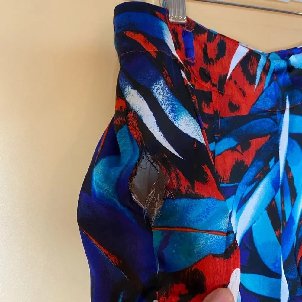 BEBE Tropical Red Blue White Silky Mini Shorts Size 0 - Image 12