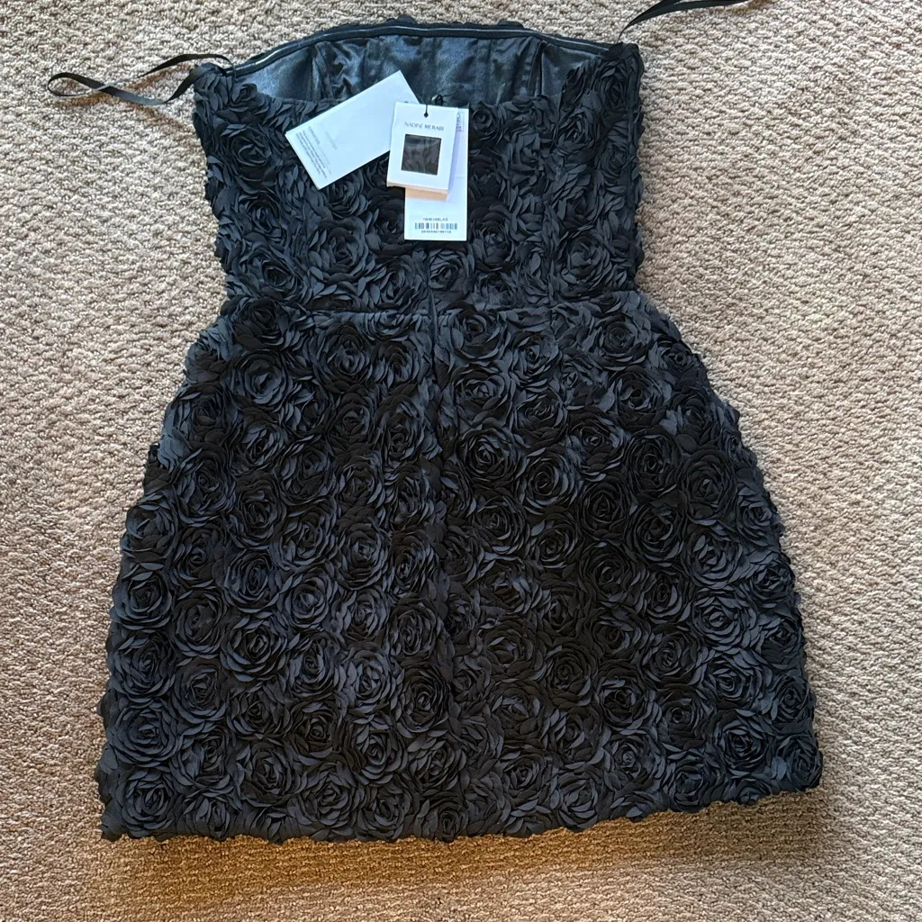 NADINE MERABI Black MAISY Strapless Floral Mini Dress - Image 3