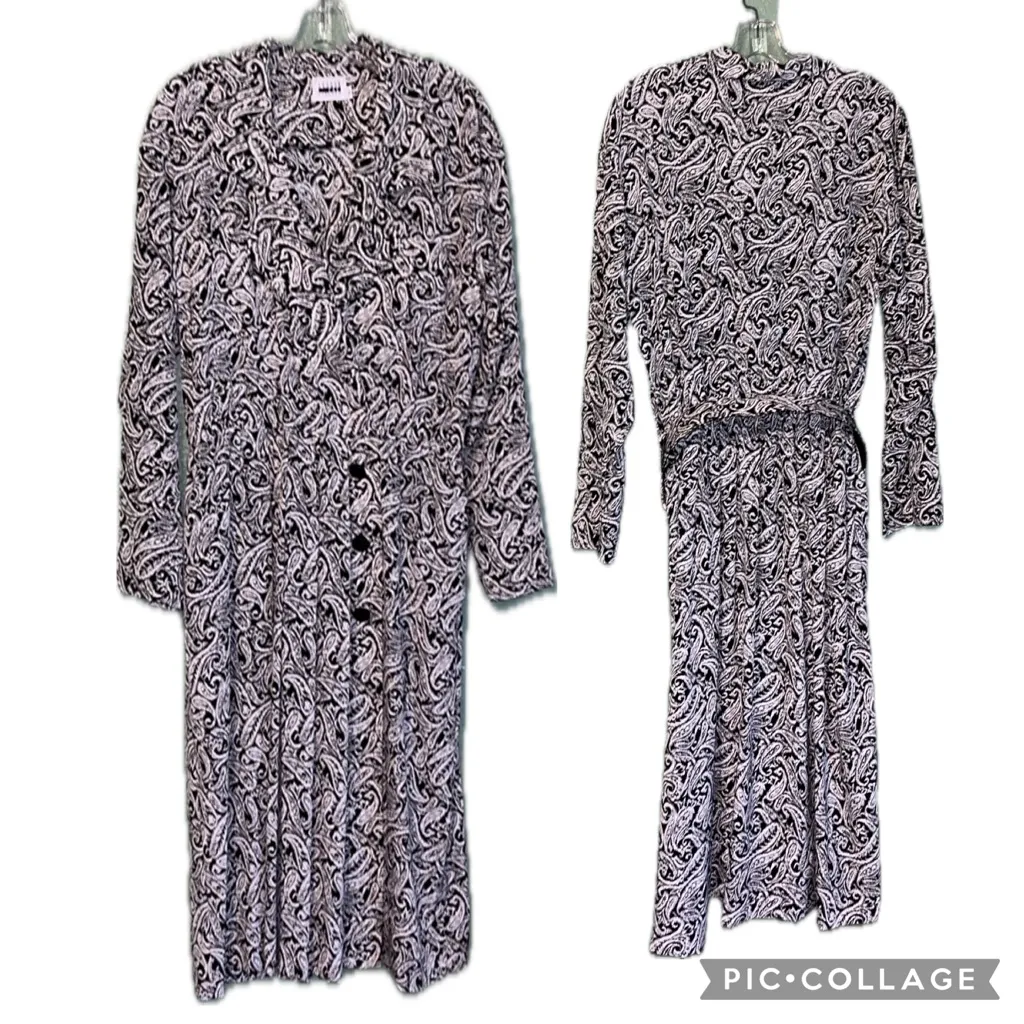 Vintage belted shirt dress paisley print Leslie Fay Monochrome Abstract Dress Black Size XL - Image 2