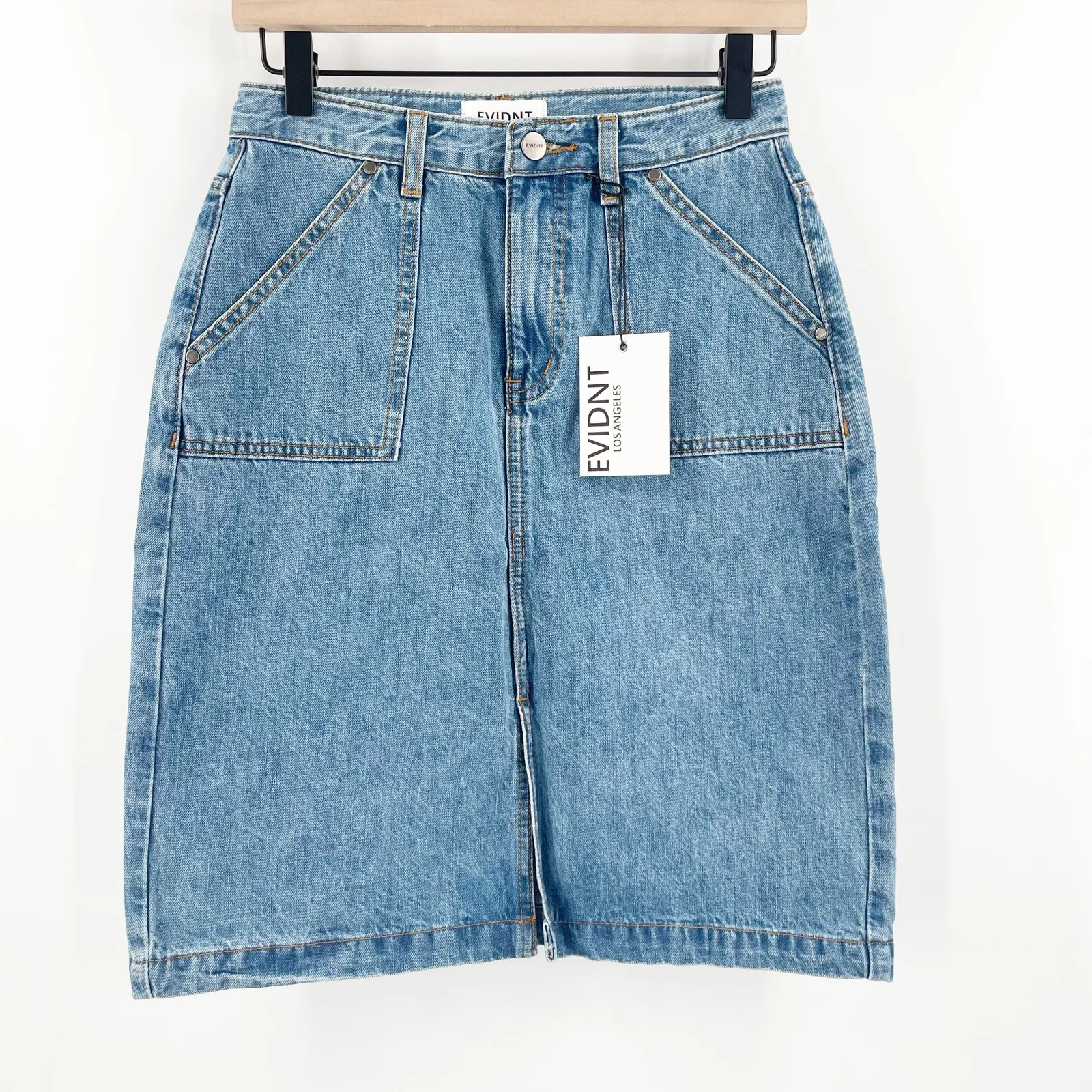 EVIDNT Los Angeles Skirt Size 26 Denim Jean Pencil Front Slit High Waist NWT - Image 3