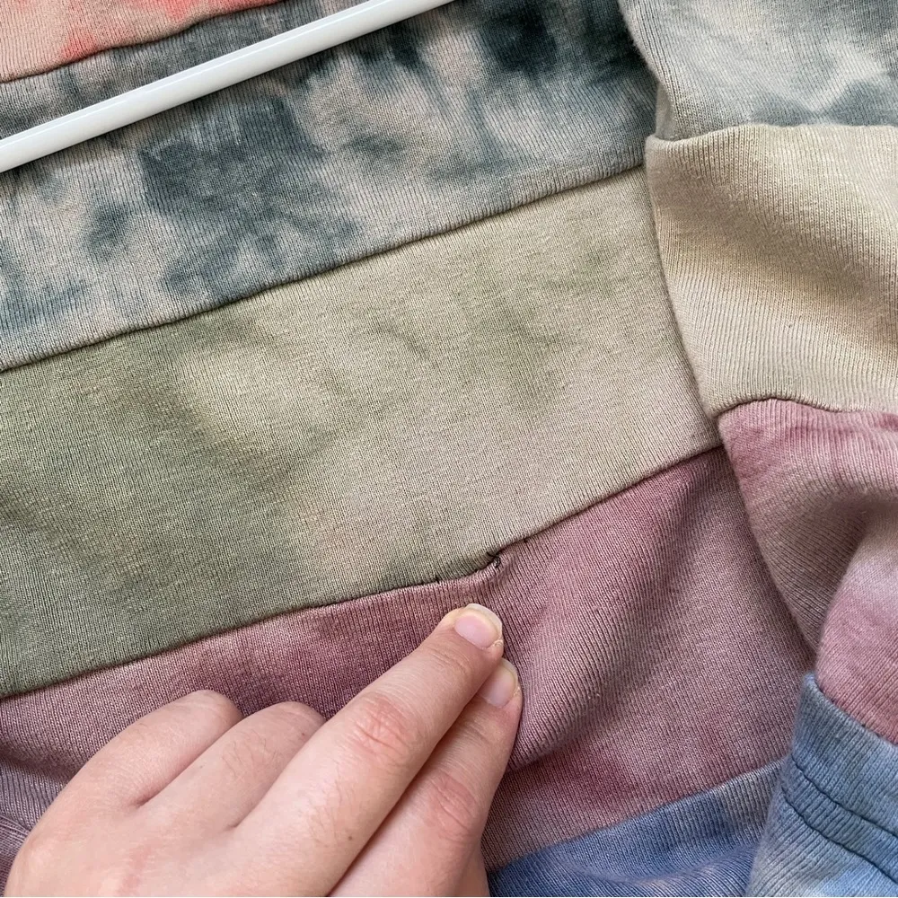 Nepal Patchwork Jacket cotton striped hooded zip womens (medium) grunge pastel Green - Image 6