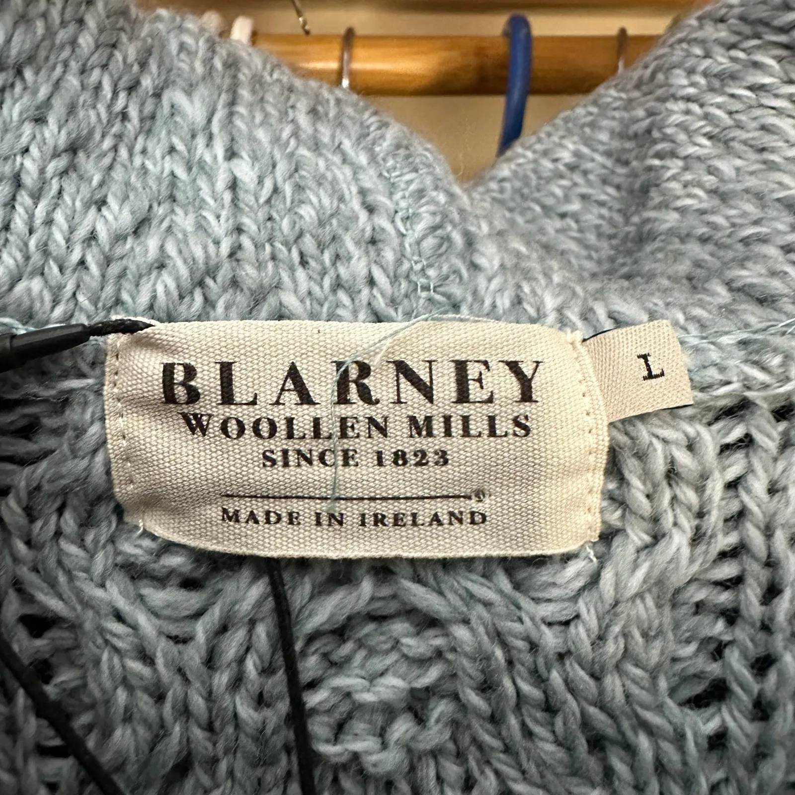 Blarney Woolen Mills Aran hooded cardigan Size Large Wool Green - Image 7