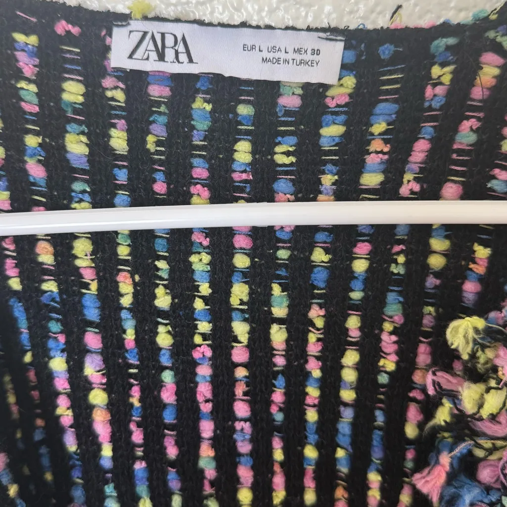 Zara Black Multicolor Knit Jacket Size Large - Image 3
