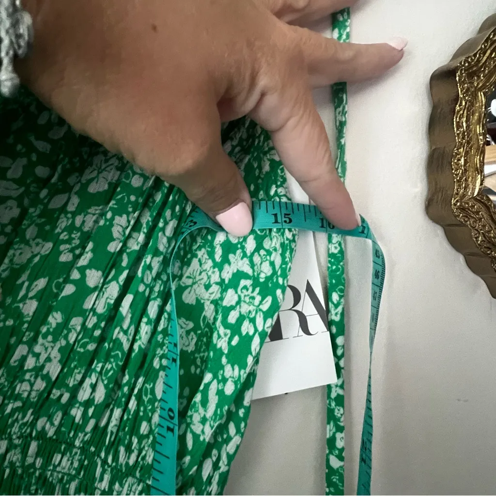 ZARA ditsy floral v neck maxi dress Kelly green Women’s SIZE MEDIUM‎ new - Image 7