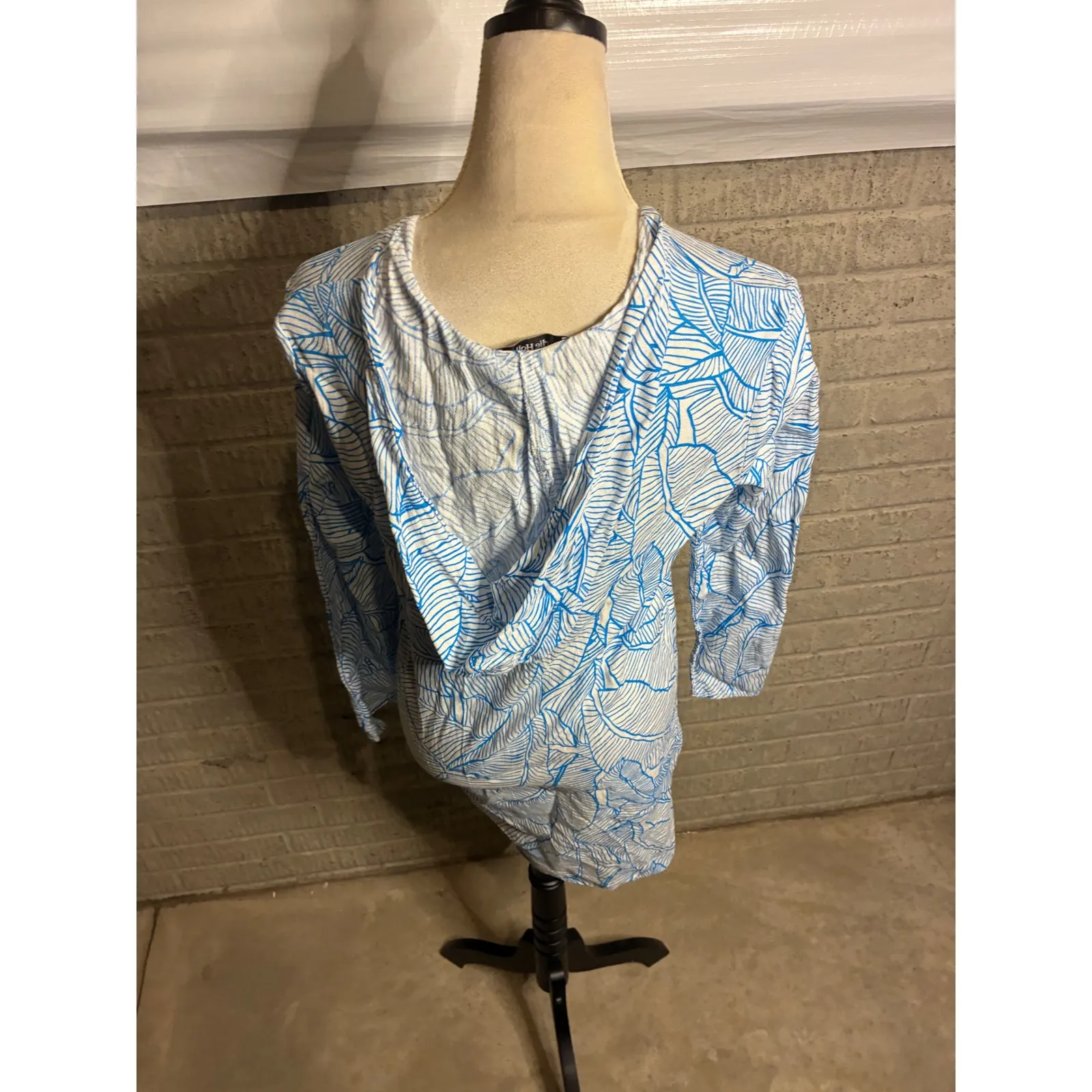 Charlie Holiday Blue White Leaf Print Lace Up Tunic Cover Up Dress XS - Image 4