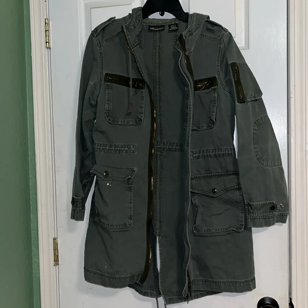 Vintage Denim Olive Green Jacket trench coat jacket Jean jacket green coat - Image 5