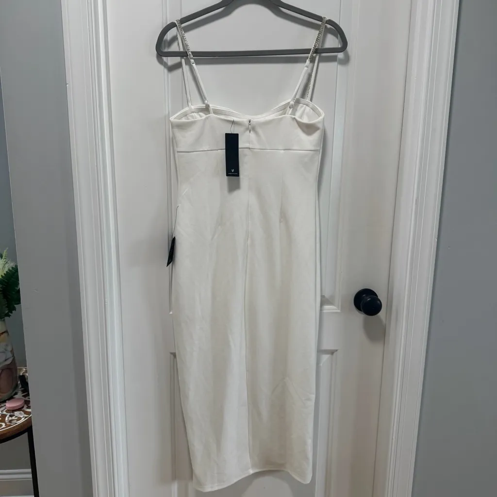 Lulus Upscale Flirt NWT size M Ivory Rhinestone Sleeveless Bodycon Midi Dress - Image 15