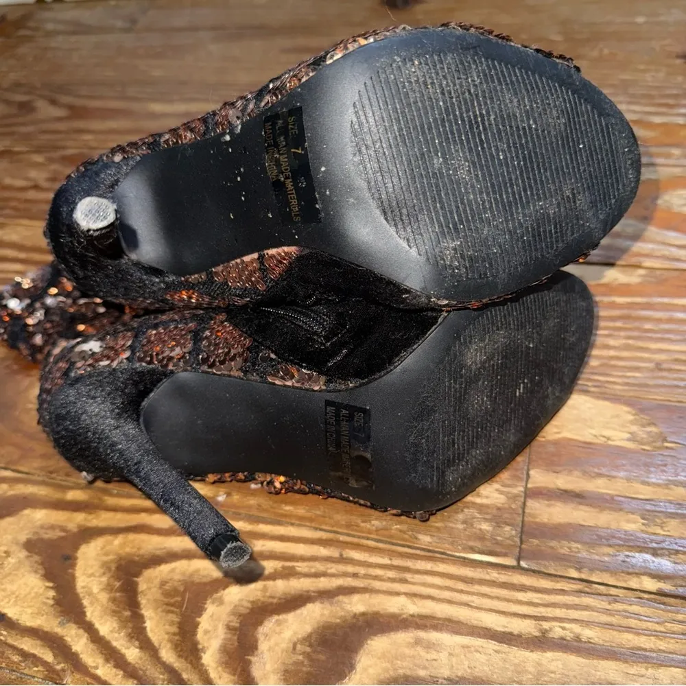 Glamorous Black and Copper/Silver Sequin Heeled Boots with Stiletto Size 7 - Image 2