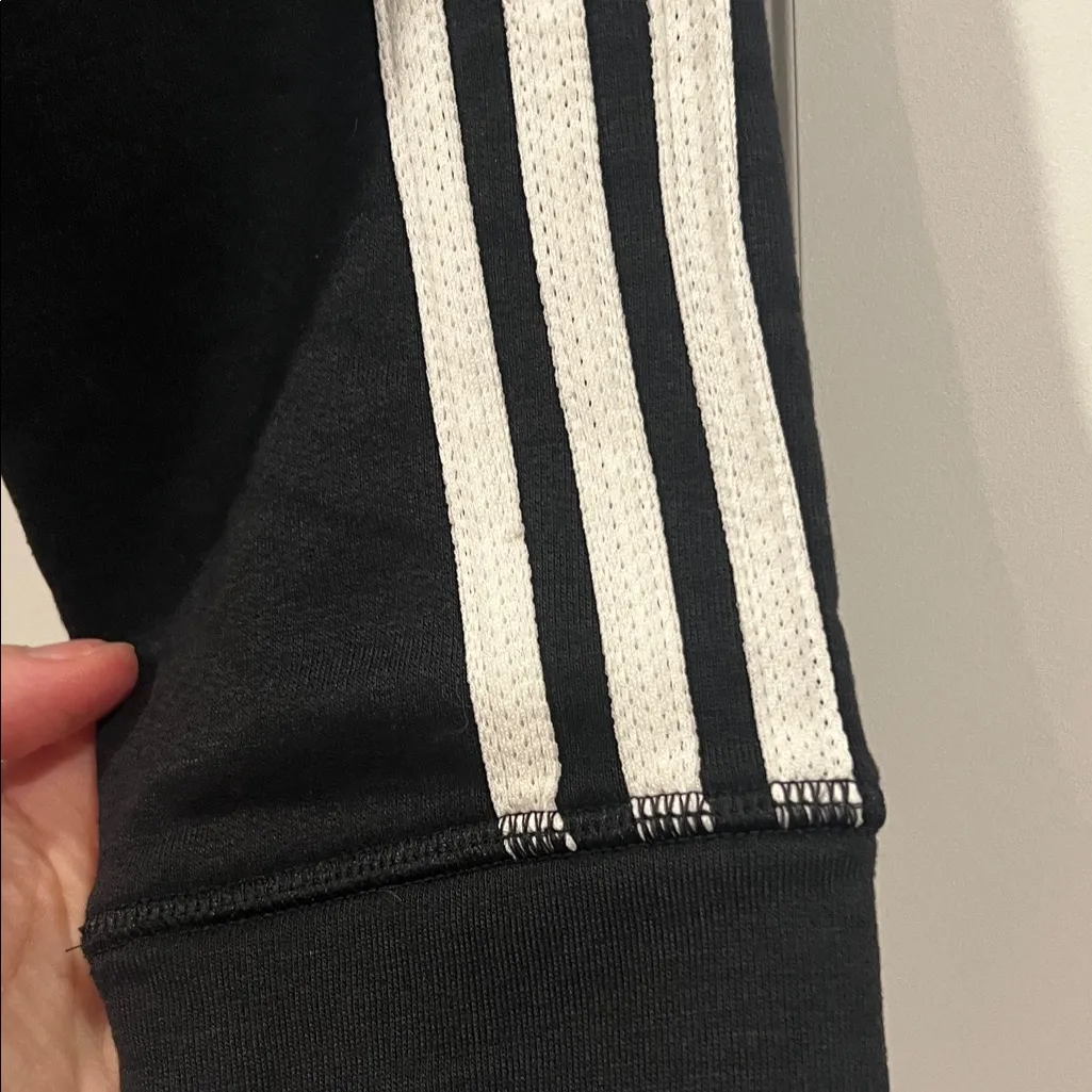 Adidas Black cropped hoodie  with White‎ Accents large - Image 5