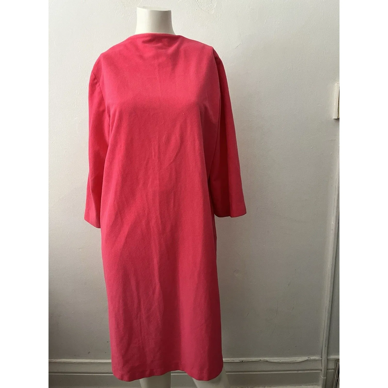 Vtg 70s Hot Pink Dress M Barbiecore Conservative belted ILGWU Church Formal Work Size M - Image 2