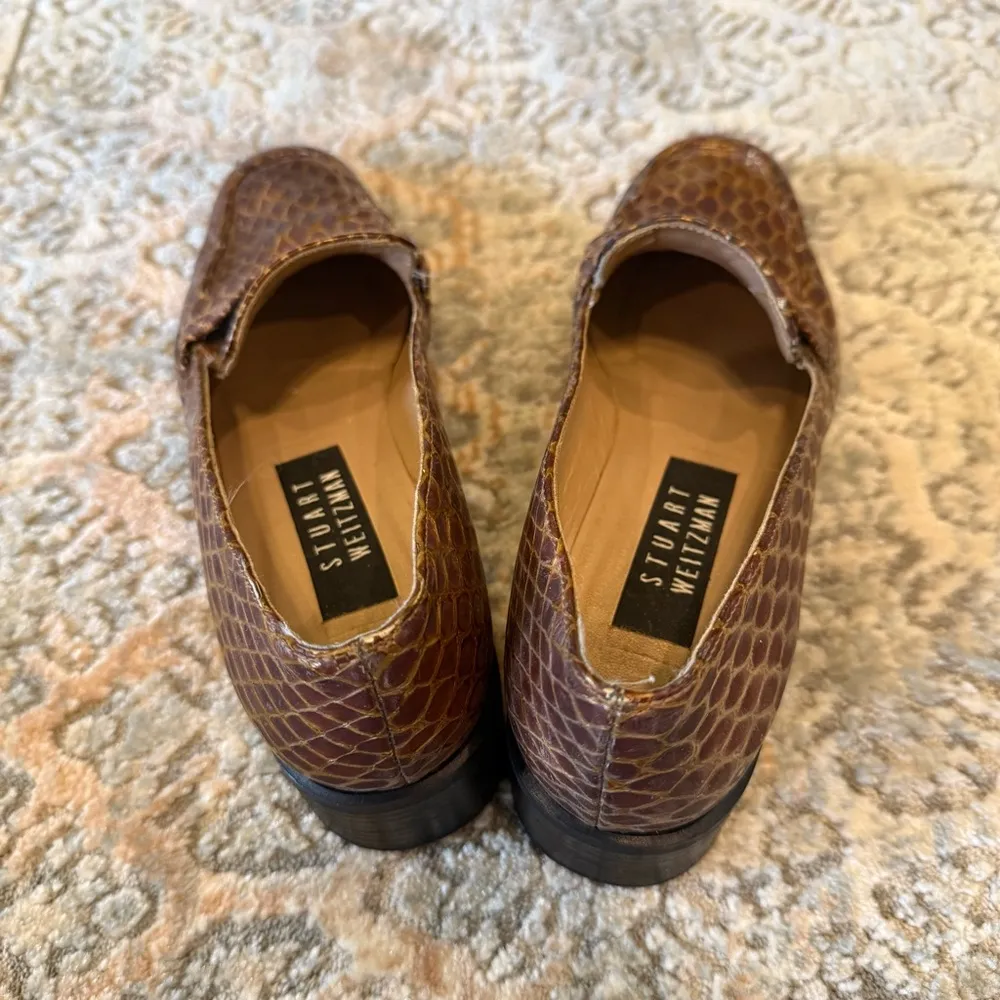 VTG Stuart Weitzman Genuine Snakeskin Brown Gold Heel Loafers Made in Spain 8 - Image 4
