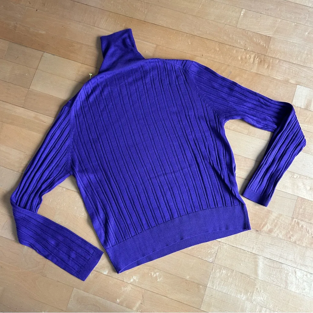 Cable & Gauge Lightweight, Silk, Ribbed Turtleneck Sweater, Purple, Size L - Image 12