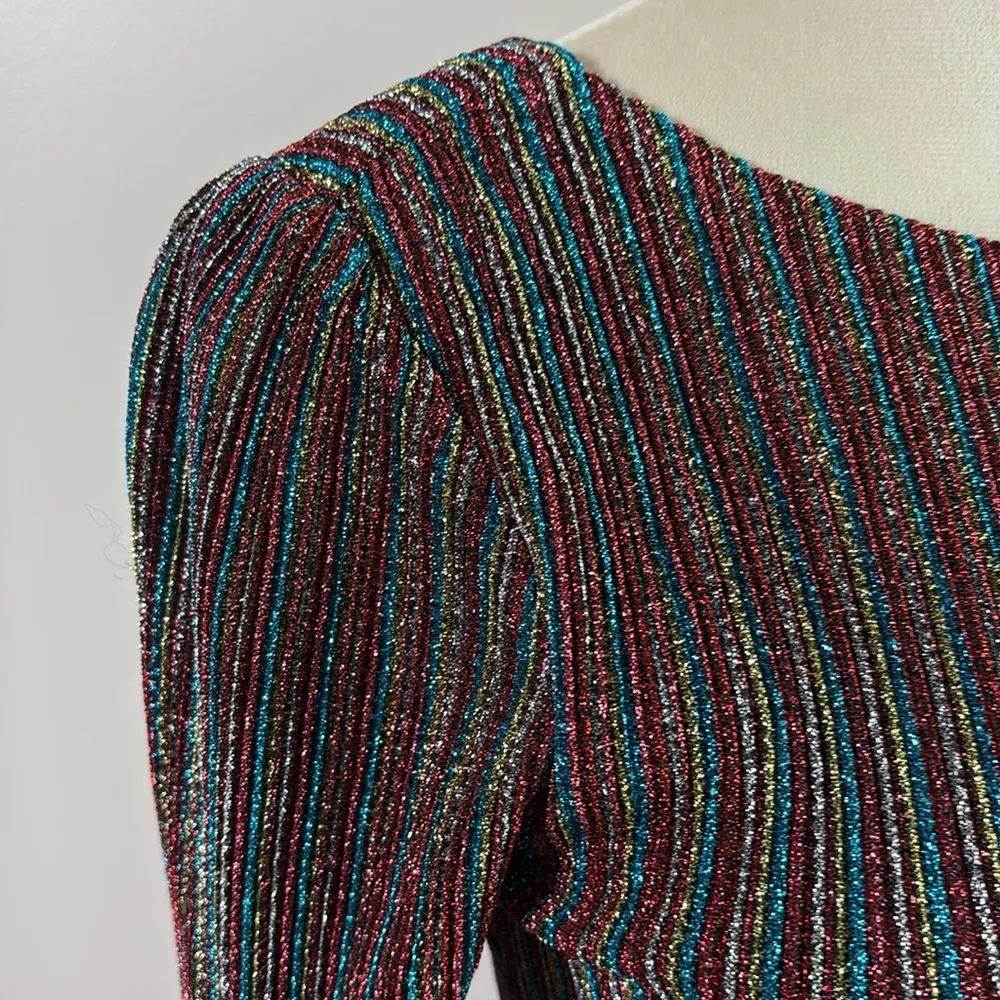 Dee Elly Metallic Stripe Cutout Back Long Bell Sleeve Maxi Dress Multicolor M - Image 11