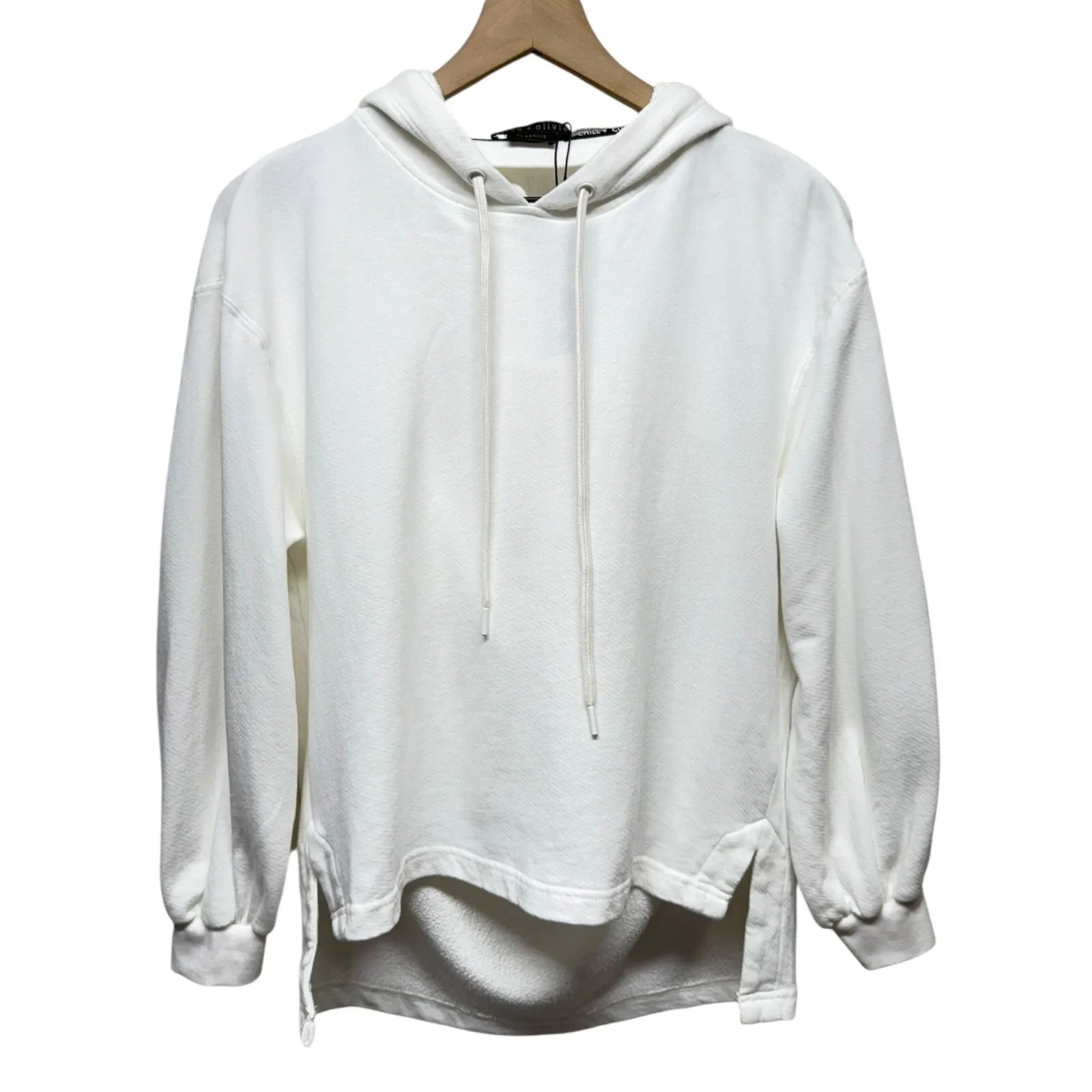Alice + Olivia Elaine Hoodie Sz‎ S Open Cowl Back French Terry White Sweatshirt - Image 3