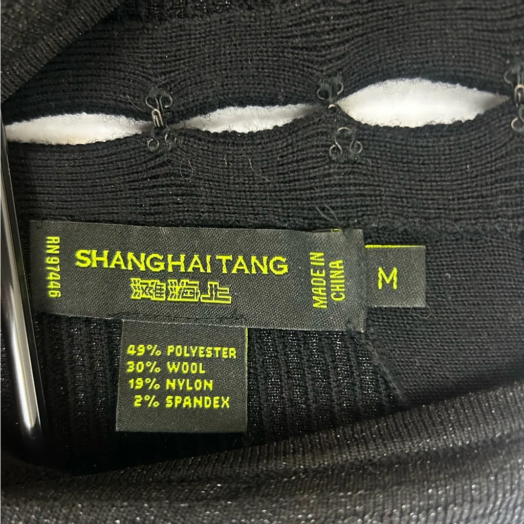 Shanghai Tang Black Metallic Sleeveless Mandarin Collar Sheath Dress Medium - Image 8