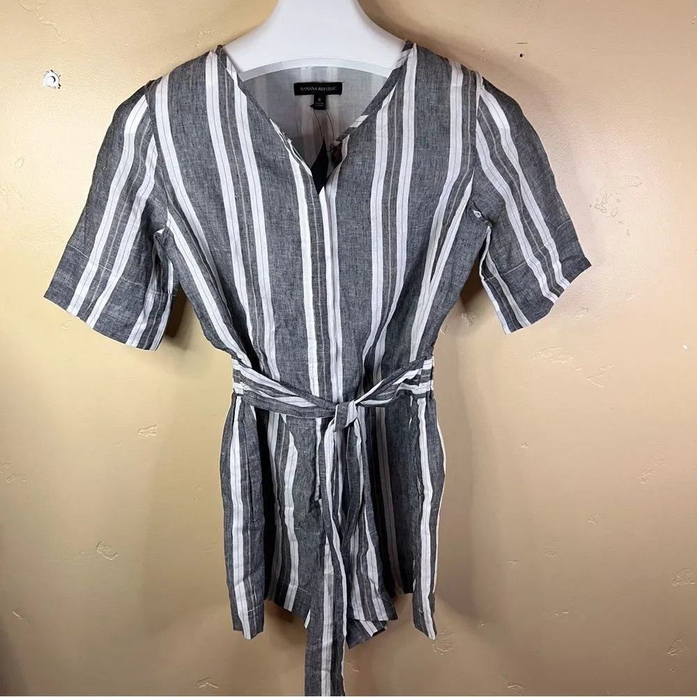 NWT Banana Republic Cotton-Linen Romper Womens Size 0 Blue White Nautical Stripe - Image 2