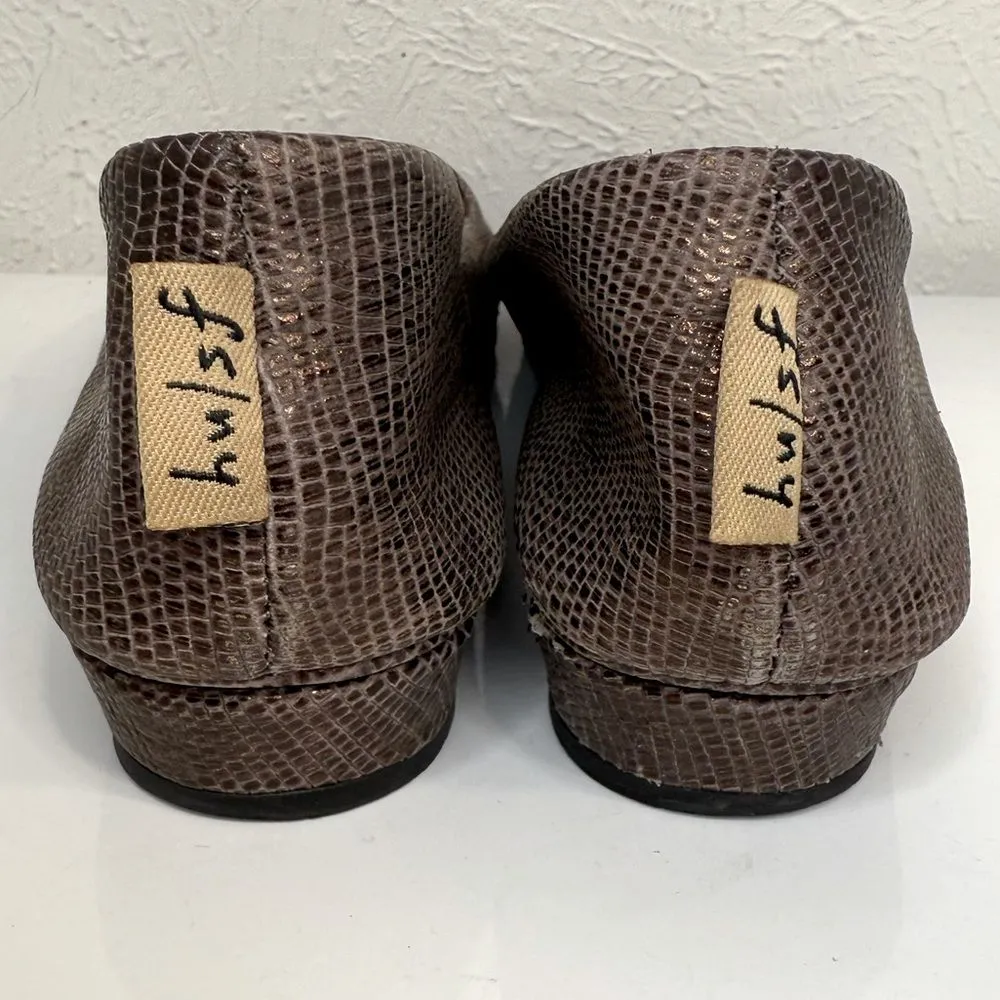 French Sole Brown Leather Gold Shimmer Ballet Zeppa Wedge Slip - Image 5