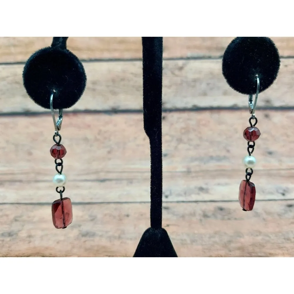 Black Gun Metal Purple Bead Pendant Double Strand Necklace & Earring Set 24" - Image 8