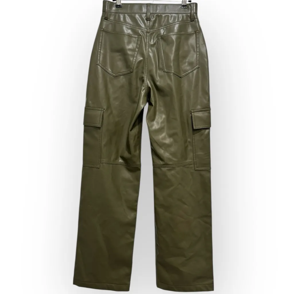 Abercrombie & Fitch 90s Relaxed High Rise Faux Leather Cargo Pants Olive Sz 27/4 - Image 2