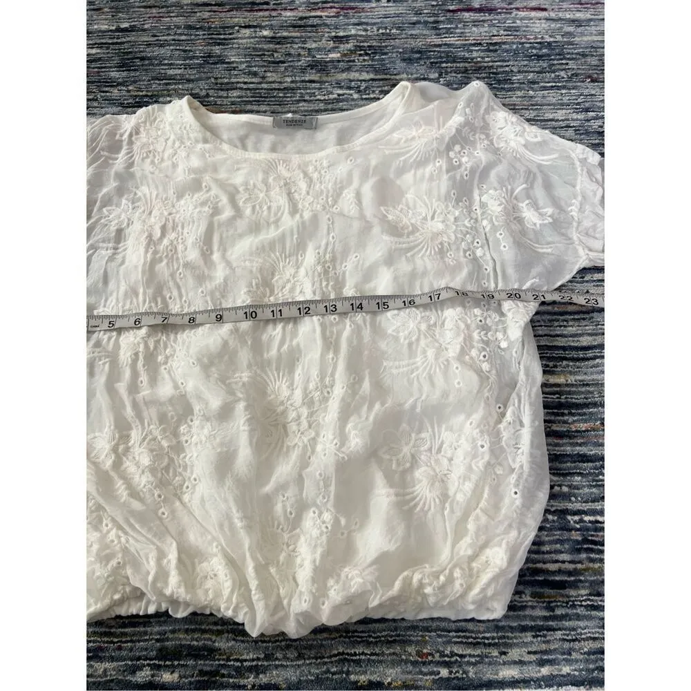 Tendenze white silk blend embroidered top with elastic hem Italy size M Size M - Image 8